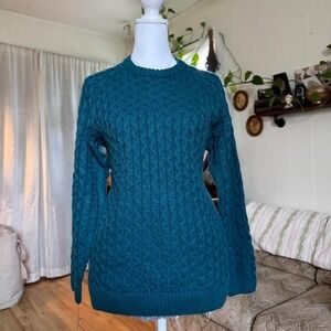 JiNi Homme Teal Blue Cable Knit Crewneck Sweater Mens Large Long Sleeve